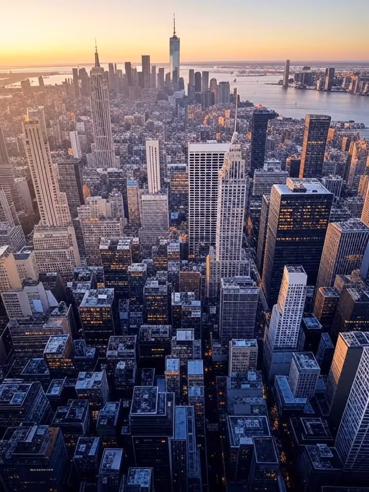 Vista panorámica del skyline de Manhattan al atardecer con Central Park