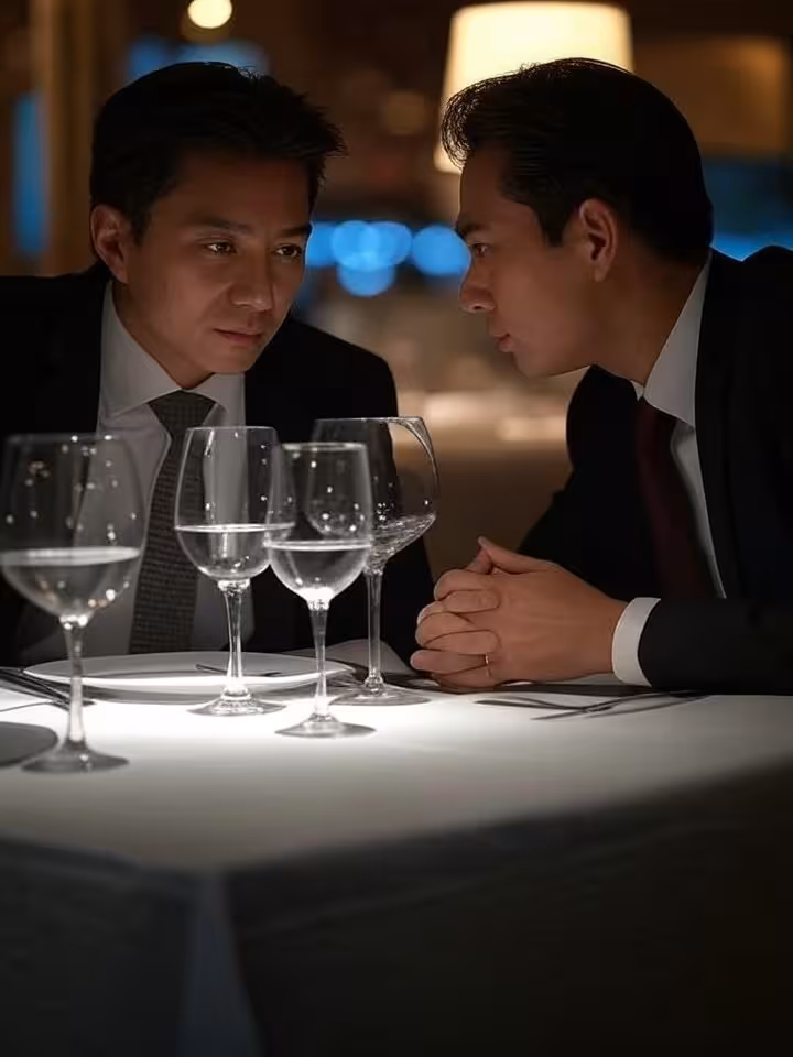 Negociación elegante entre sugar daddy y sugar baby en restaurante de lujo