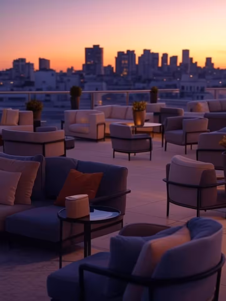 Terraza exclusiva en Recoleta con vistas al skyline de Buenos Aires al atardecer