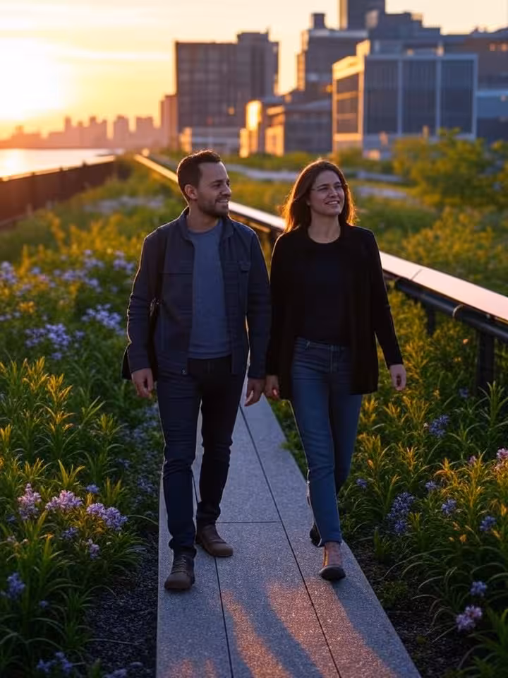 High Line de Nueva York con vistas al Hudson al atardecer