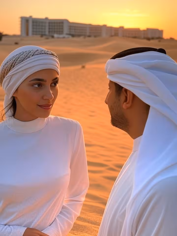 Atardecer en el desierto de Dubai con ambiente de lujo y exclusividad