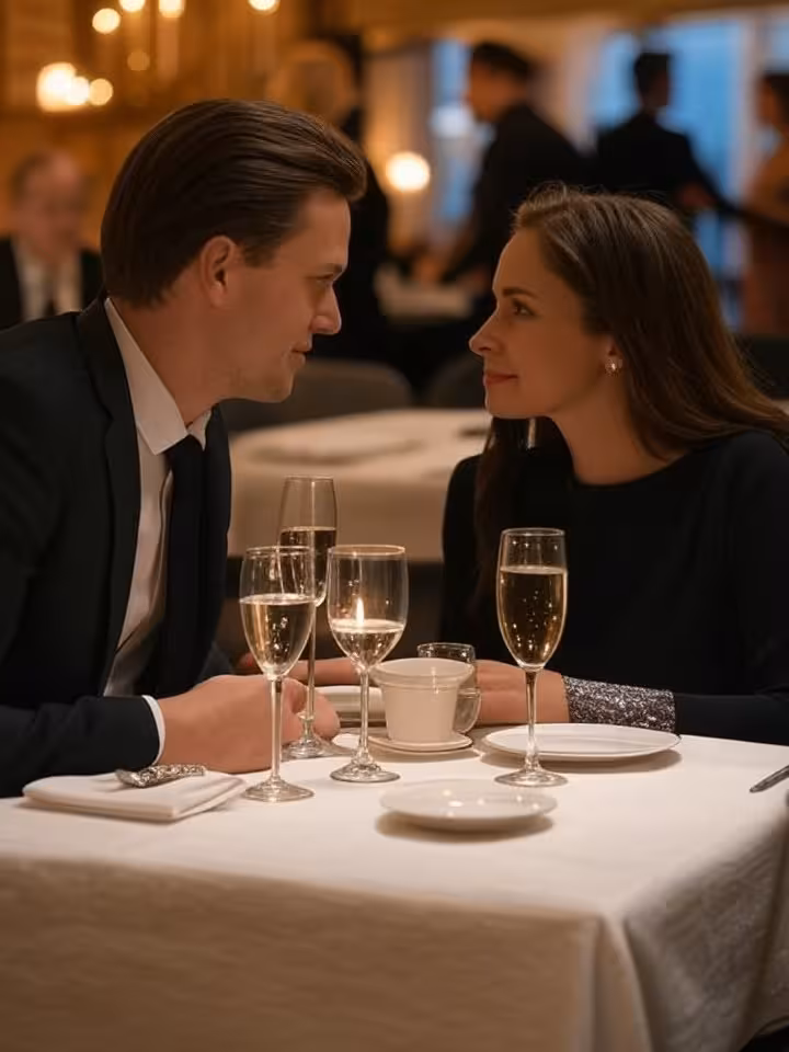 Cena elegante en restaurante de lujo en Londres durante cita de sugar dating