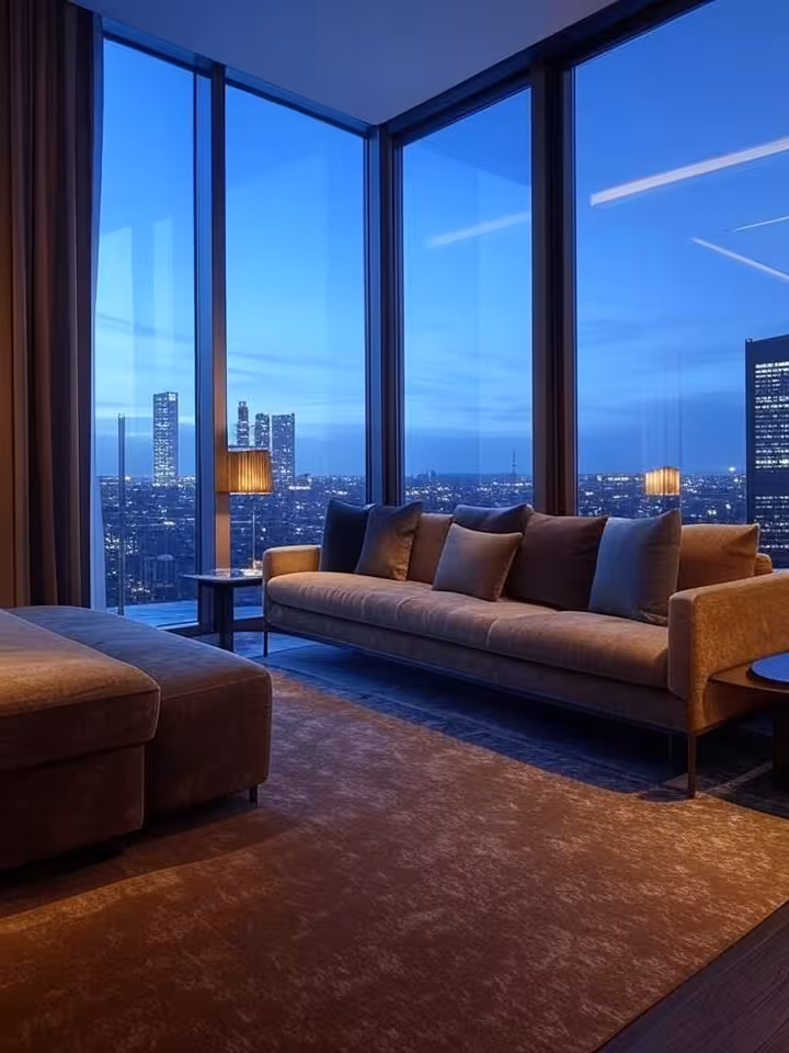Suite de lujo en hotel de cinco estrellas con vistas al distrito financiero de Madrid