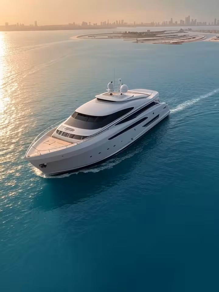 Yate privado navegando en el Golfo Pérsico cerca de Palm Jumeirah