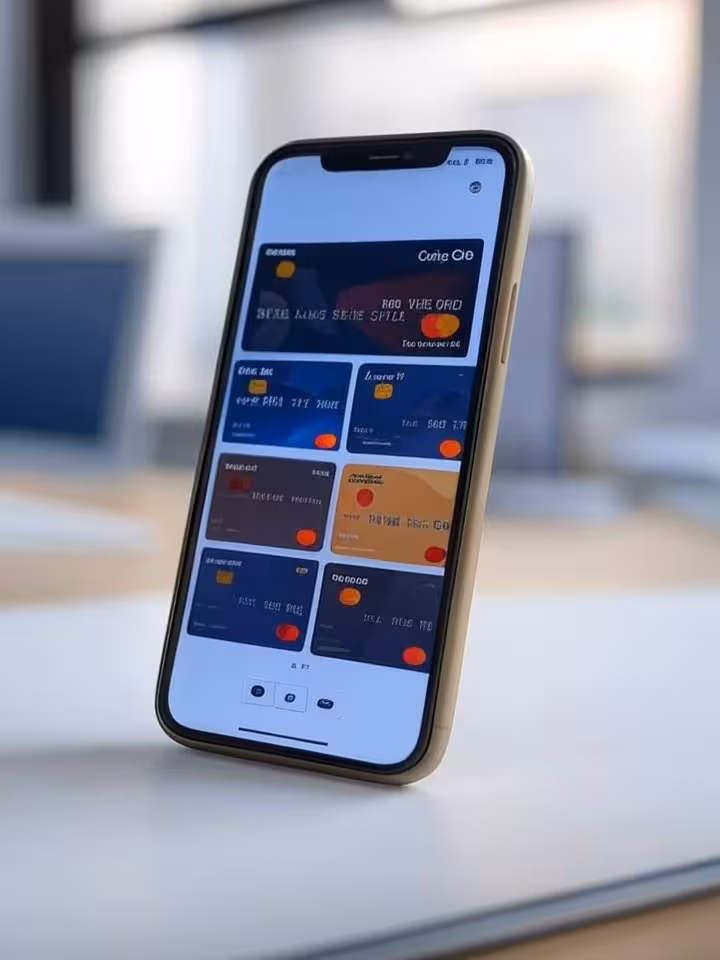Concepto de gestión financiera inteligente con tarjetas virtuales en smartphone